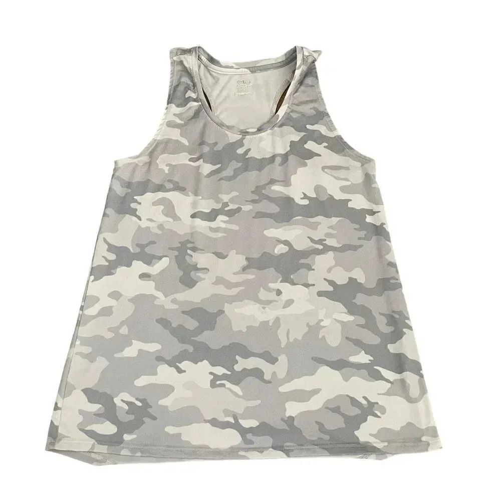 Athletic Works Womens Gray White Camo Sleeveless Racerback Tank Top Size S #1066